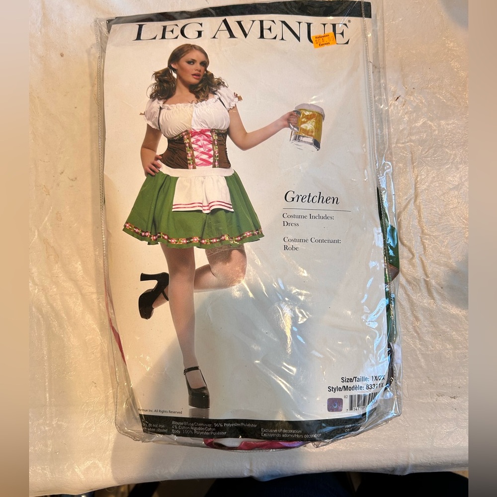 Leg Avenue Gretchen Dirndl Dress Sz 1X/2X Cosplay Halloween Sexy Waist Ties